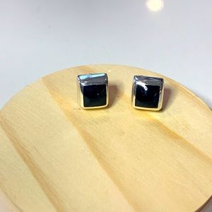 Silver Stud Black Onyx Earrings